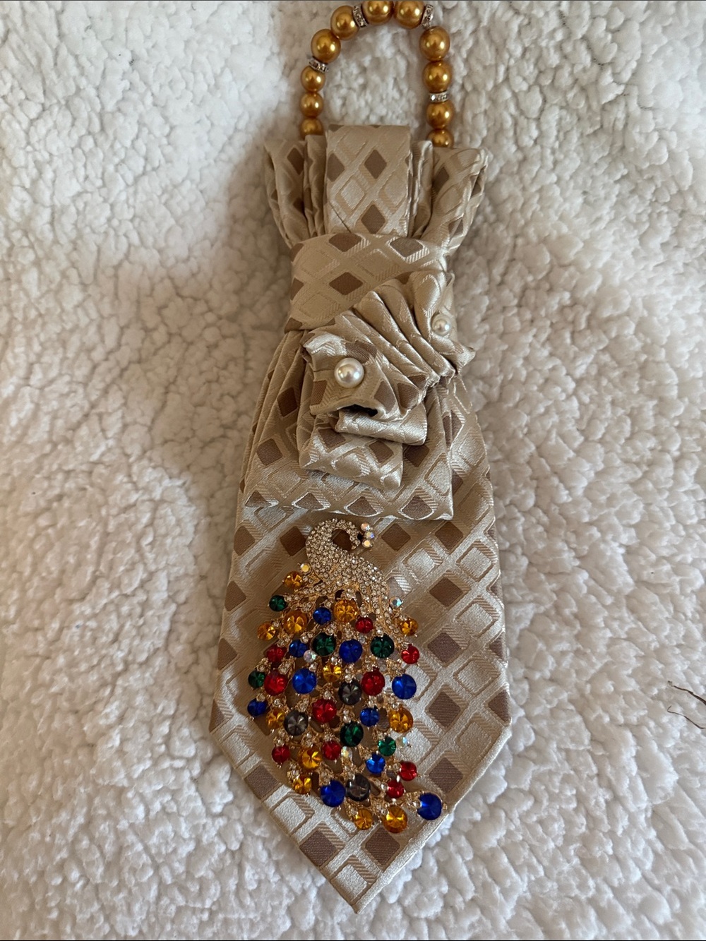 Beige Crystal-Embellished Pendant Necklace
